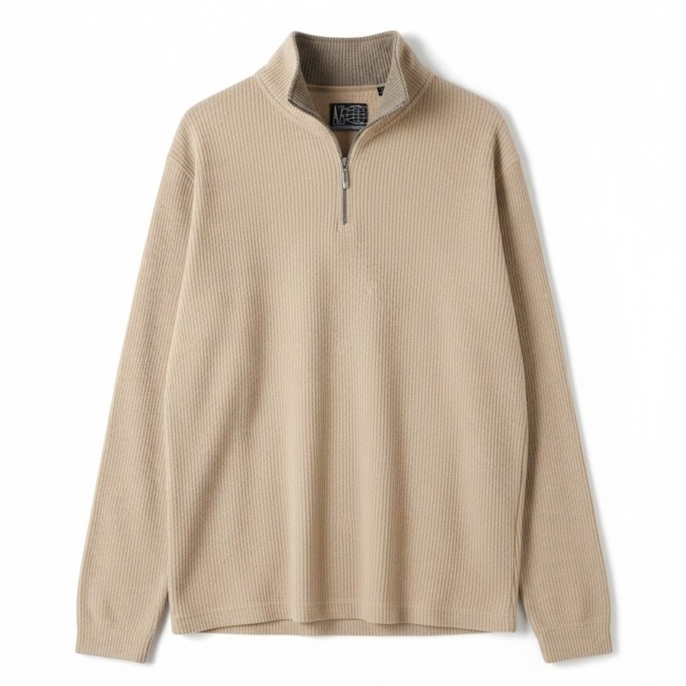 Arctic‎ Zone Ribbed Tan Quarter Zip Pullover, Men's XXL Knit Sweater, Mock Neck